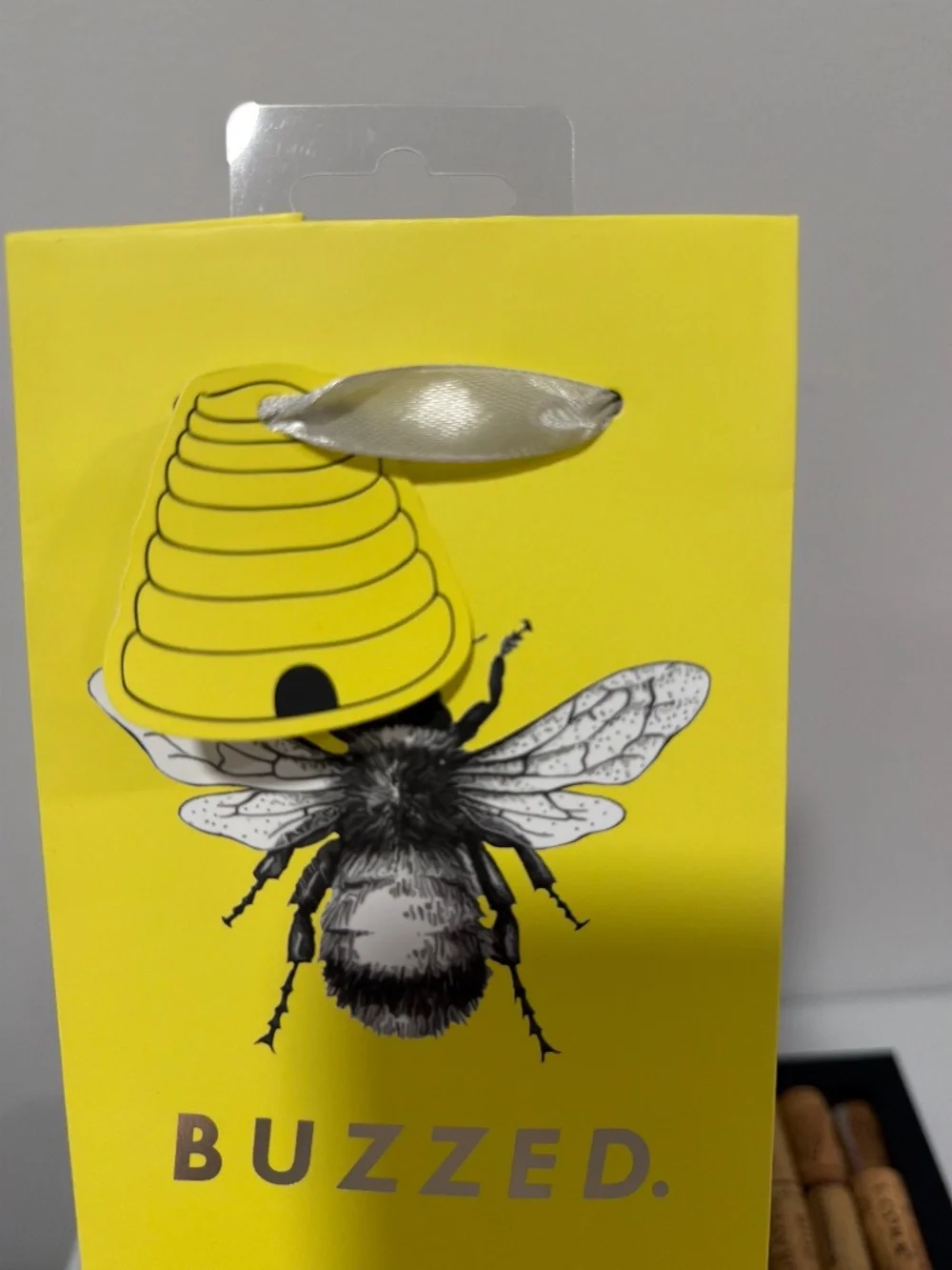 BUZZED. Yellow Black White Bee Graphic Wine Bottle Bag Gift Holder